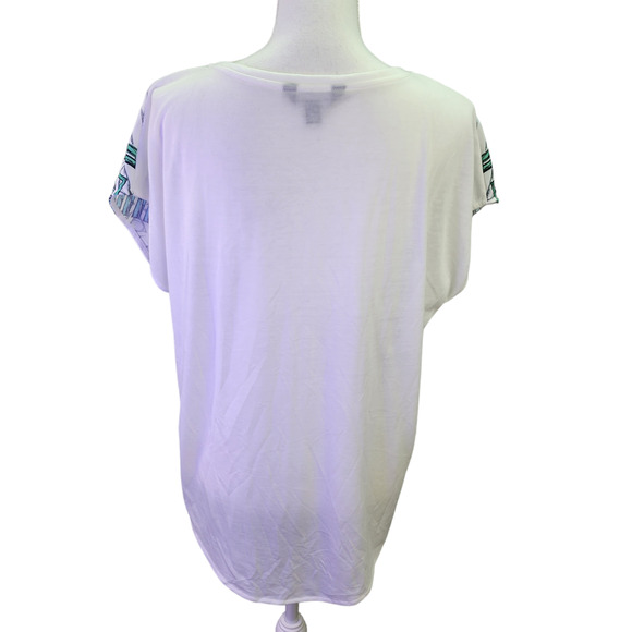 Rock & Republic Top Women Large White Aztec Print T-Shirt Silky Soft Short Sleev - Picture 6 of 13
